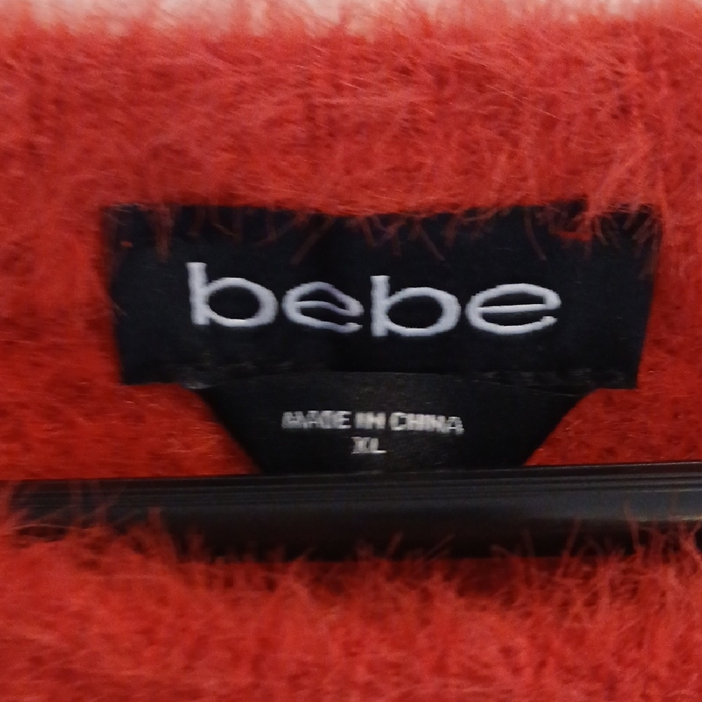 Bebe Red Fuzzy Crew Neck Sweater - Picture 3 of 4